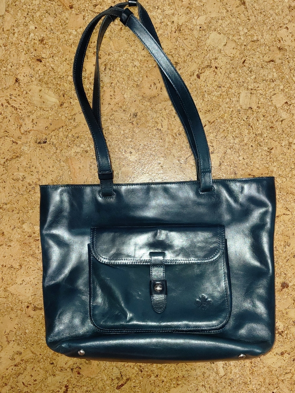 Patricia Nash Dark Teal Large Leather Shoulderbag With Outer Pockets